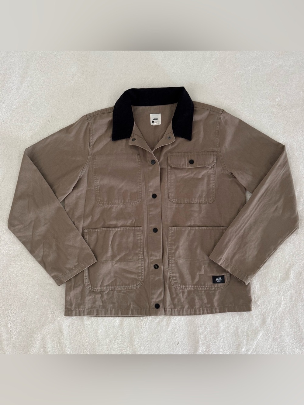 Vans Taupe Canvas Drill Chore Coat with Dark Brown Corduroy Collar